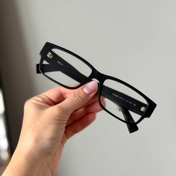 Prada Women Eyeglasses Matte Black Rectangle PRB09V 12P1O1 NEW AUTHENTIC - Picture 2 of 12